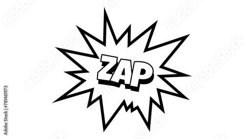 Pow comic bubble. Sound dialogue speech bubbles with word - Zap. Pop art expression in black and white color.