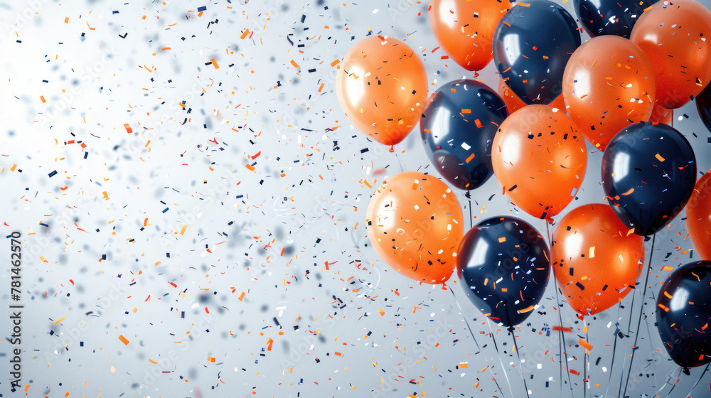 A lively scene of floating balloons with a dynamic dispersion of confetti gives a sense of movement and celebration