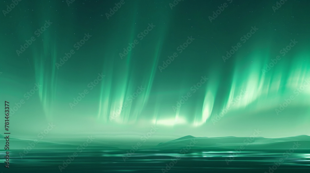 A green sky with a beautiful aurora borealis
