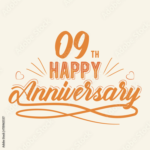 9th Happy Anniversary Celebration Vector Design  Nine Years Anniversary