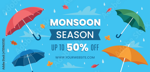 Horizontal sale banner template for monsoon season celebration