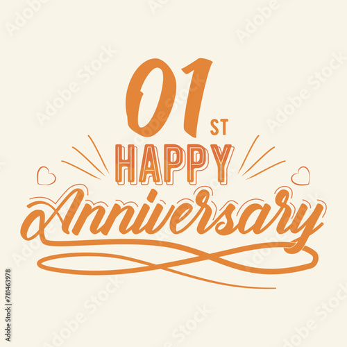 1st Happy Anniversary Celebration Vector Design, One Year Anniversary