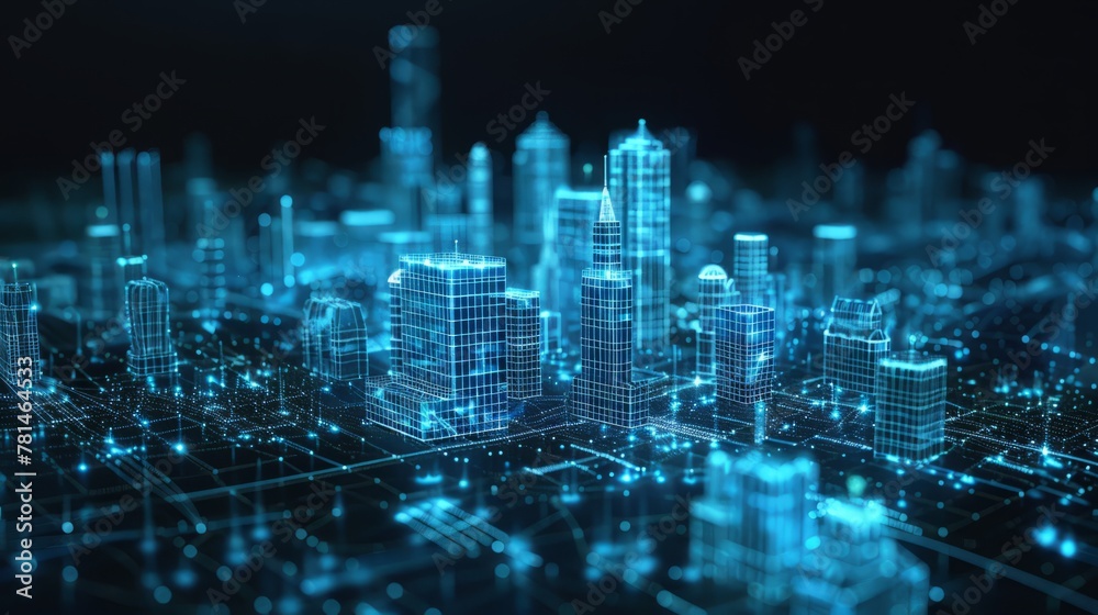 3D holographic projection Blue Technology digital city