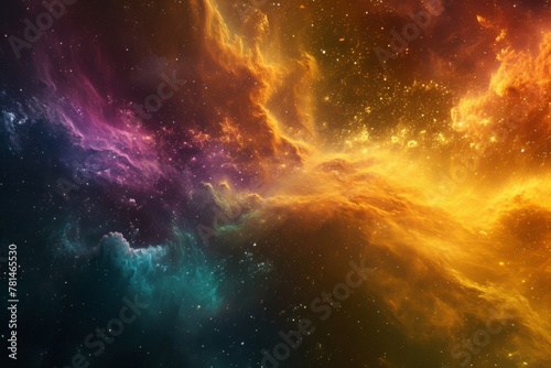 A vibrant and dynamic expanse of stars and clouds fills the space, creating a captivating celestial scene, A textured nebula glowing with the colors of the Aurora Borealis, AI Generated