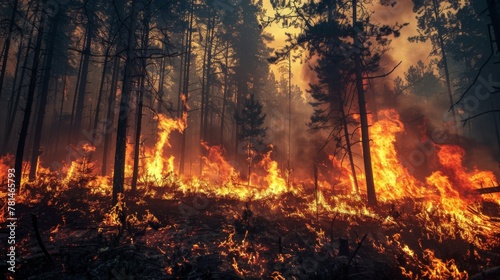 Devastating Forest Fire Engulfing Trees