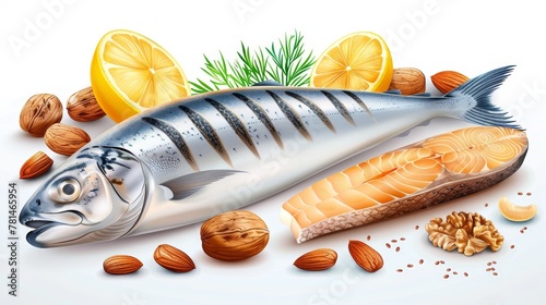 Food and Nutrition: A 3D vector infographic illustrating the benefits of consuming omega-3
