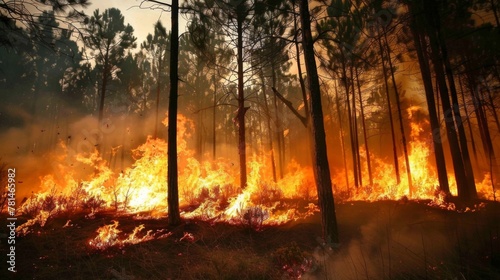 Forest Fire Engulfs Trees During Daytime