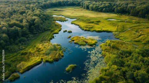 Serene Wetland Landscape at Dusk © Prostock-studio