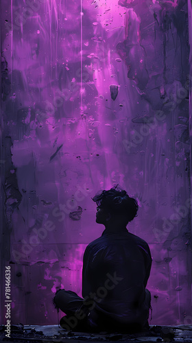silhouette on the purple background 