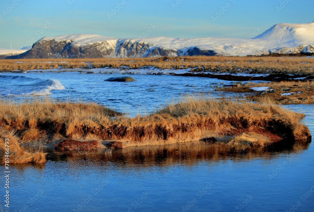 View at the mountains at Vigra island, Norway.