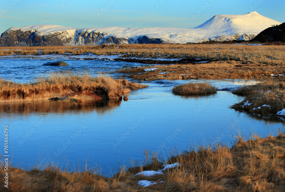 View at the mountains at Vigra island, Norway.