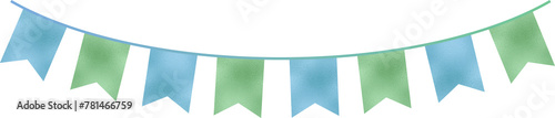 Colorful bunting flags with a shimmering foil texture for birthday celebrations and parties