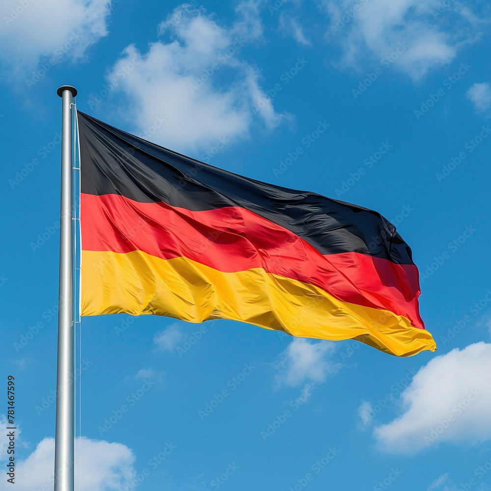German Flag Waving Against Clear Blue Sky German Flag Waving Against Clear Blue Sky