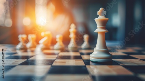 Business winning strategy concept with a king chess piece dominate on chessboard. AI generated