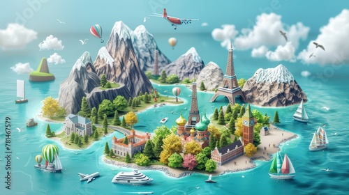 Travel and Tourism: A 3D vector infographic displaying the latest travel trends photo