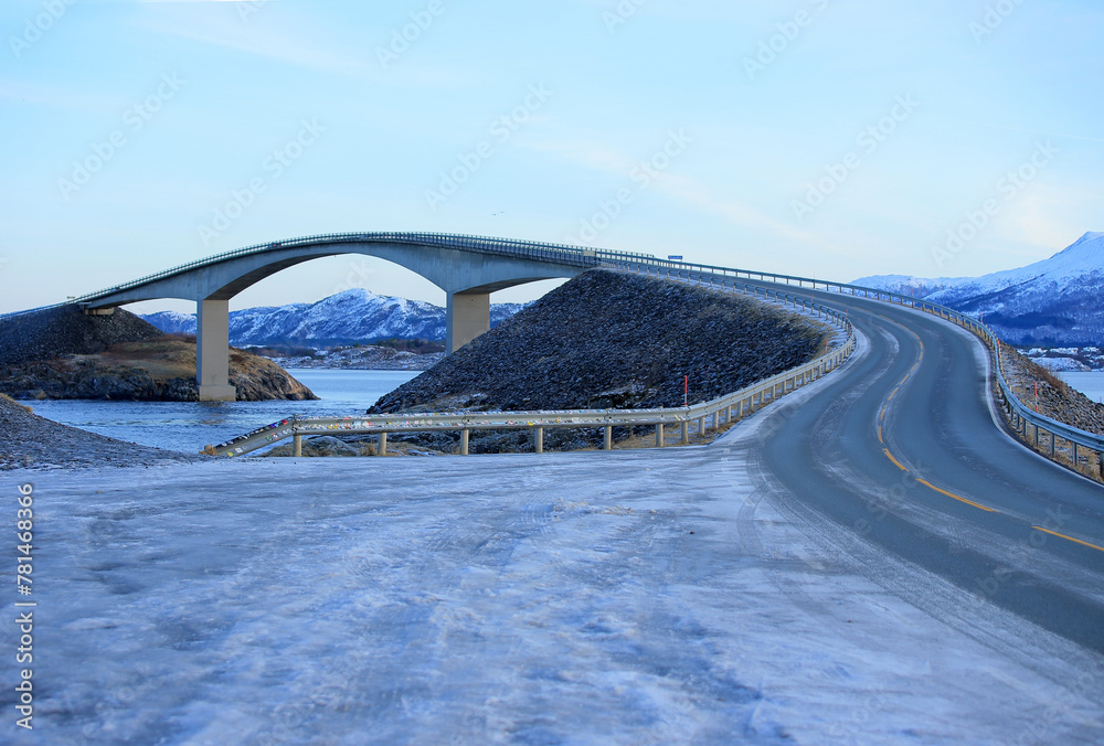The Atlantic Ocean Road in winter (Nordmore, Norway).