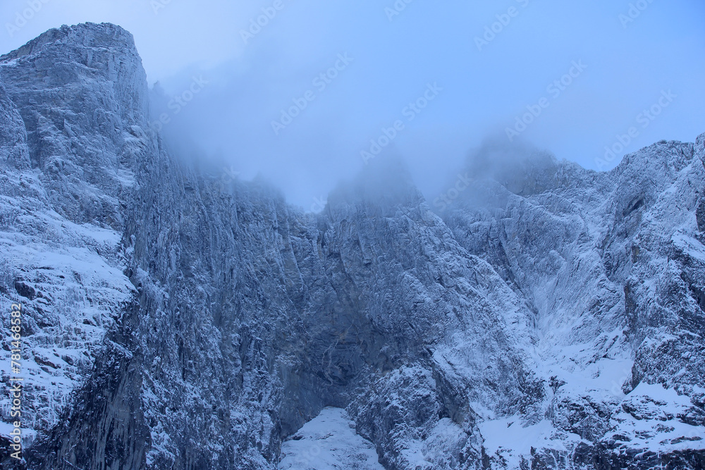Trollveggen mountains in winter (Norway).