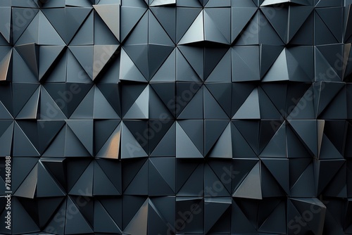 Polished  Semigloss Wall background with tiles. Triangular  tile Wallpaper with 3D  Black blocks. 3D Render