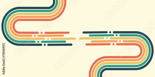 Abstract background of rainbow groovy Wavy Line design in 1970s Hippie Retro style. Vector pattern ready to use for cloth, textile, wrap and other.