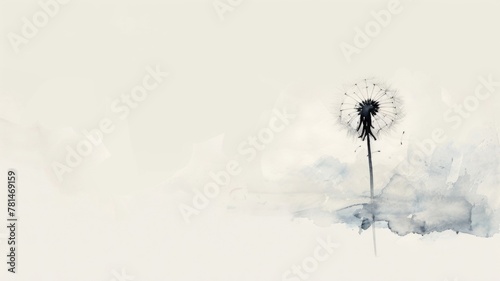 minimalist watercolor painting that captures the fragile beauty of a lone dandelion against a soft, neutral background