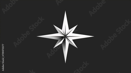 A modern, graphical representation of a compass rose in a monochrome palette, symbolizing guidance, direction, and adventure