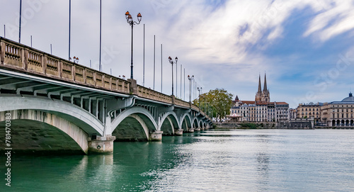 Bayonne, France - October 15. 2023: Saint-Sprit Bridge (Point Saint-Sprit) with the historic centre in the background