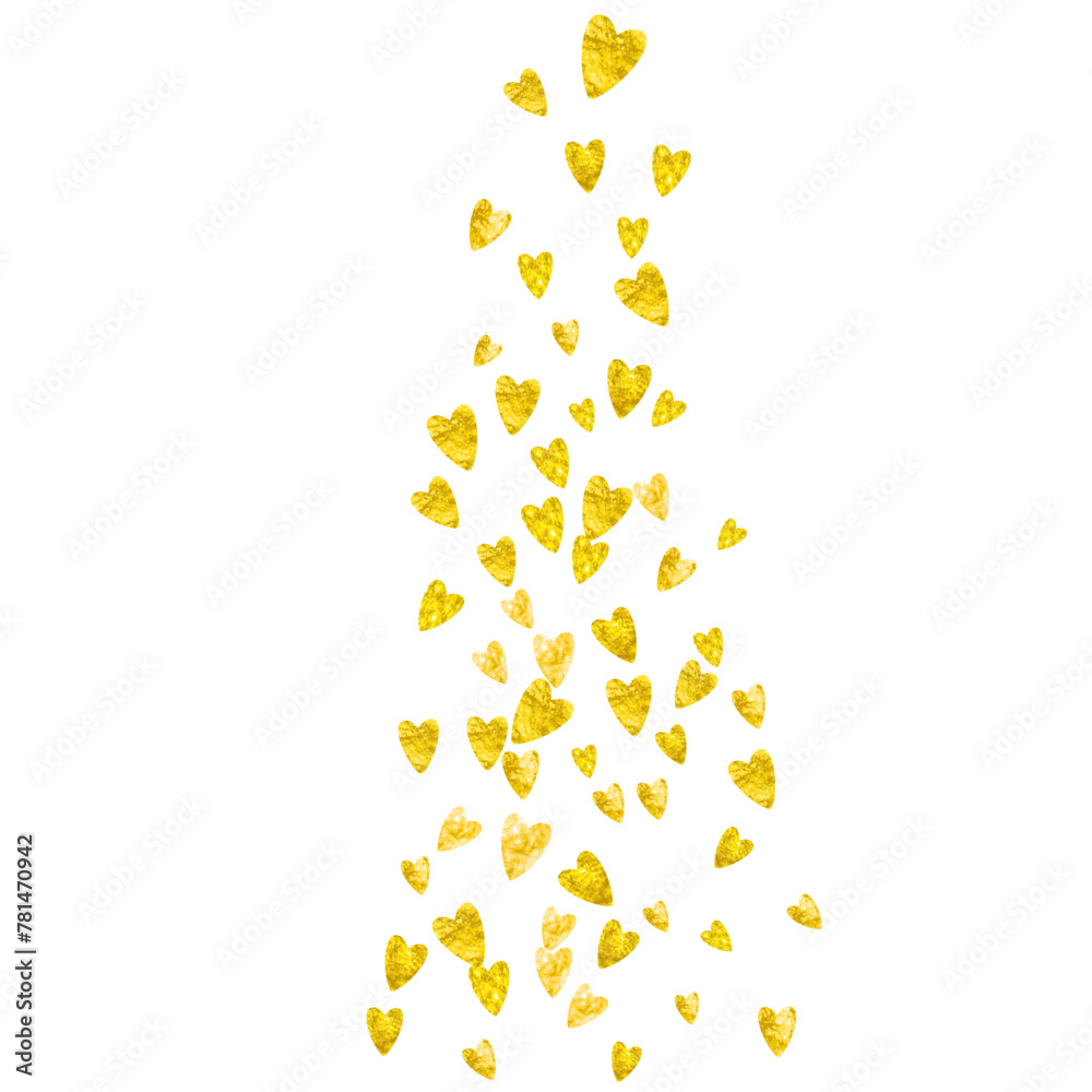 Love Confetti. Abstract Concept For Birthday. Vintage Frame. Yellow Retro Backdrop. Wedding Banner For Engagement. Golden Random Sparkle. Gold Love Confetti.