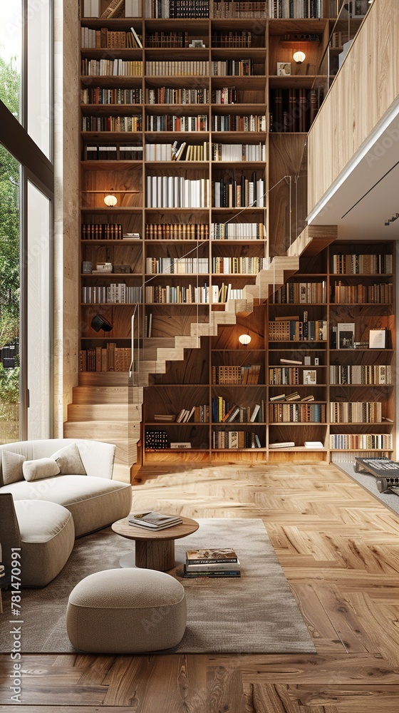 Bookcase with books in a modern house. Bookcase with books in a modern house.