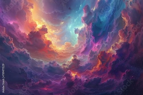 Multicolored clouds twirling in a celestial waltz