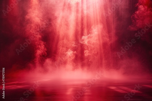 Red smoke stage studio. Abstract fog texture overlays. Design texture.
