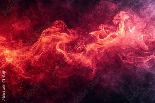 Red smoke texture on black background photo