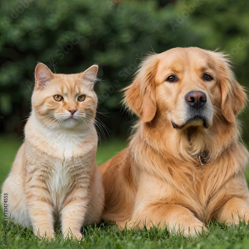  British Shorthair cat and Golden Retriever have developed a deep and affectionate bond.