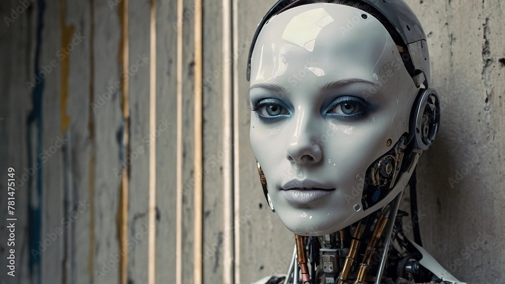 Female humanoid robot, close-up. future concept Female humanoid robot, close-up. future concept
