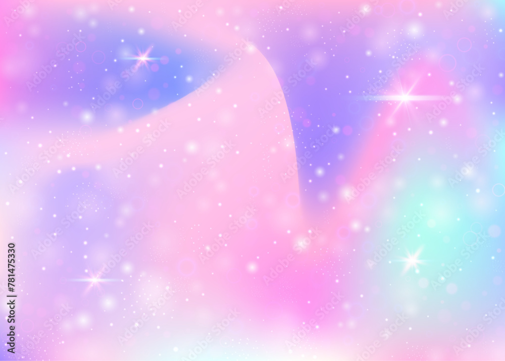 Magic background with rainbow mesh. Cute universe banner in princess colors. Fantasy gradient backdrop with hologram. Holographic magic background with fairy sparkles, stars and blurs. Magic background with rainbow mesh. Cute universe banner in princess colors. Fantasy gradient backdrop with hologram. Holographic magic background with fairy sparkles, stars and blurs.