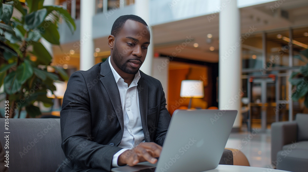 Male architect working in office, businessman at work, businessman in office working on computer