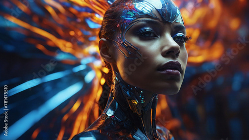 Futuristic AI Android in cinematic lighting, porcelain skin, generative ai, ethereal scary beauty