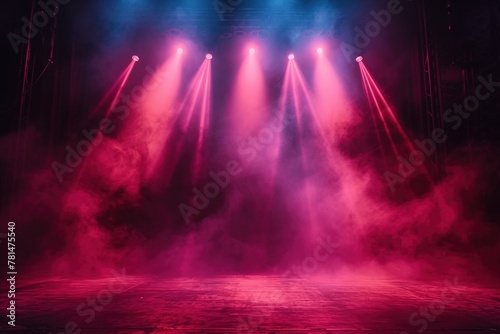 Spotlights on stage with smoke light.