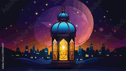 Islamic colorful Ramadan lantern background templat