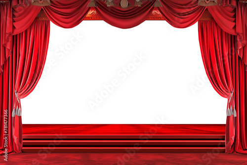 Red velvet curtain on classic theatre stage, opening event, isolated on transparent background, png file