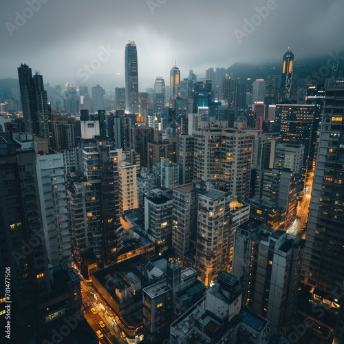 Moody Cityscape with Skyscrapers at Twilight