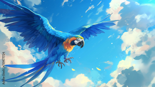 Arara azul voando no céu azul - Ilustração photo