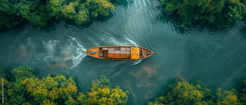 custom made wallpaper toronto digitalAriel view of wooden boat sailing on the canal among the rain forest