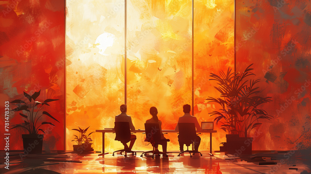 Collègues travaillant dans ensemble dans un bureau, consultant en réunion de travail, réunion de l'équipe dirigeante, illustration à l'aquarelle de la vie d'entreprises Collègues travaillant dans ensemble dans un bureau, consultant en réunion de travail, réunion de l'équipe dirigeante, illustration à l'aquarelle de la vie d'entreprises