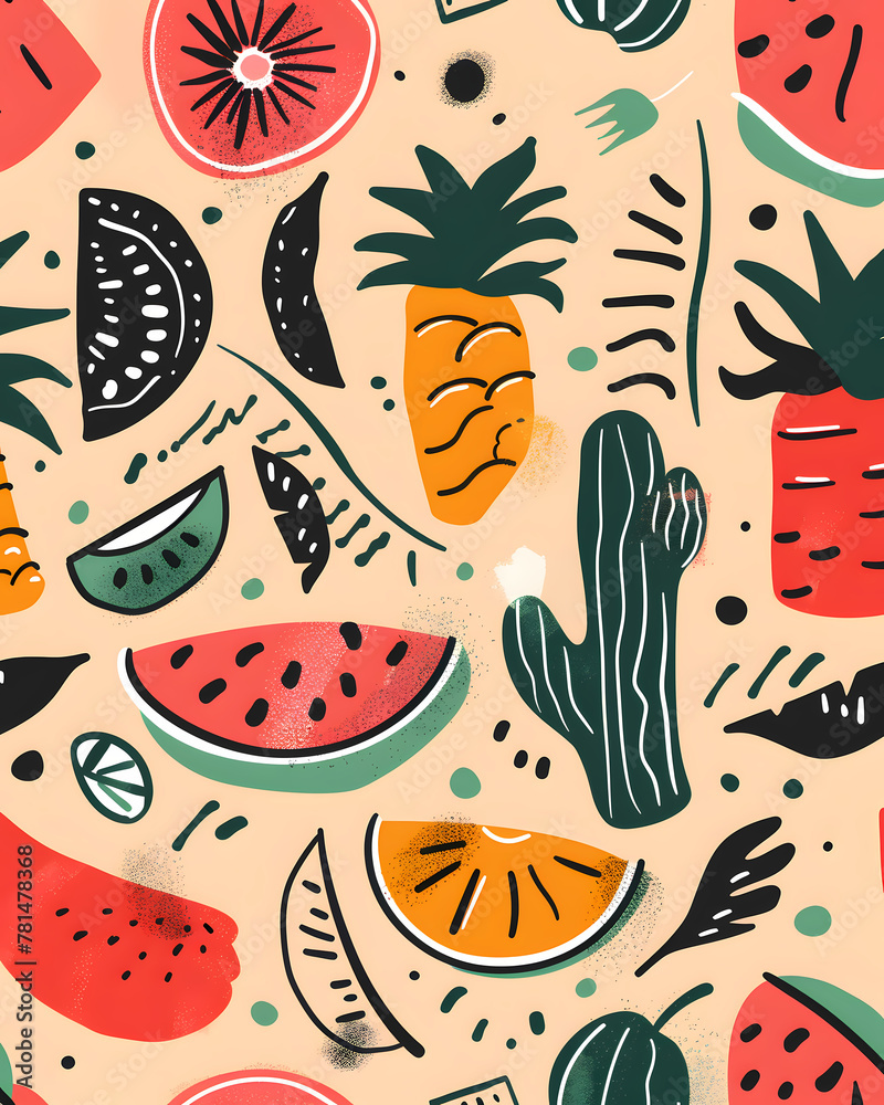 Pop colors Summer banner in doodle style design