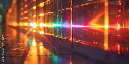 Vibrant City Lights Reflecting on Wet Pavement at Twilight