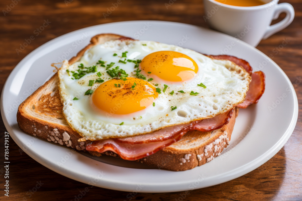 Classic Bacon and Fried Eggs on Toast Breakfast with Coffee Classic Bacon and Fried Eggs on Toast Breakfast with Coffee