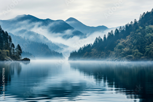 Misty Mountain Lake at Dawn - Tranquil Nature Landscape