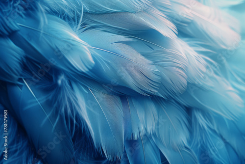 Close-Up of Soft Blue Feathers Texture Background