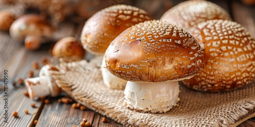 Fresh Shiitake Mushrooms on Rustic Wooden Background