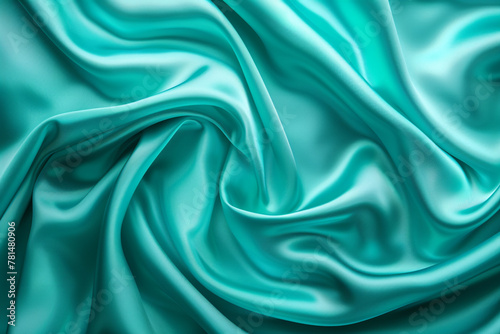Elegant turquoise silk fabric texture with luxurious abstract folds